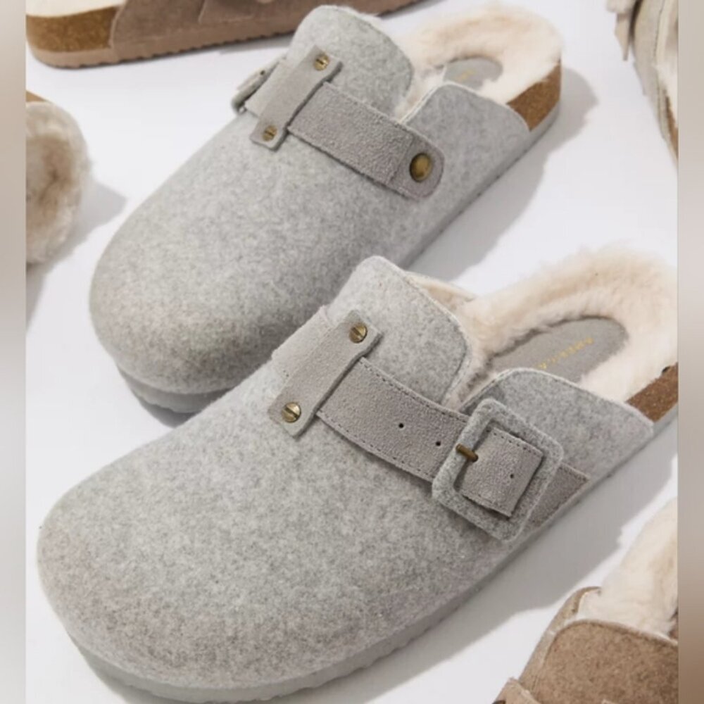 American Eagle Women's Felt Shearling Gray Clog Slip-on Shoes Size 10. - Picture 2 of 16